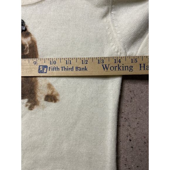 Cache Cashmere Blend Short Sleeve Sweater Dog Rhinestone Dachshund Medium - Picture 6 of 8